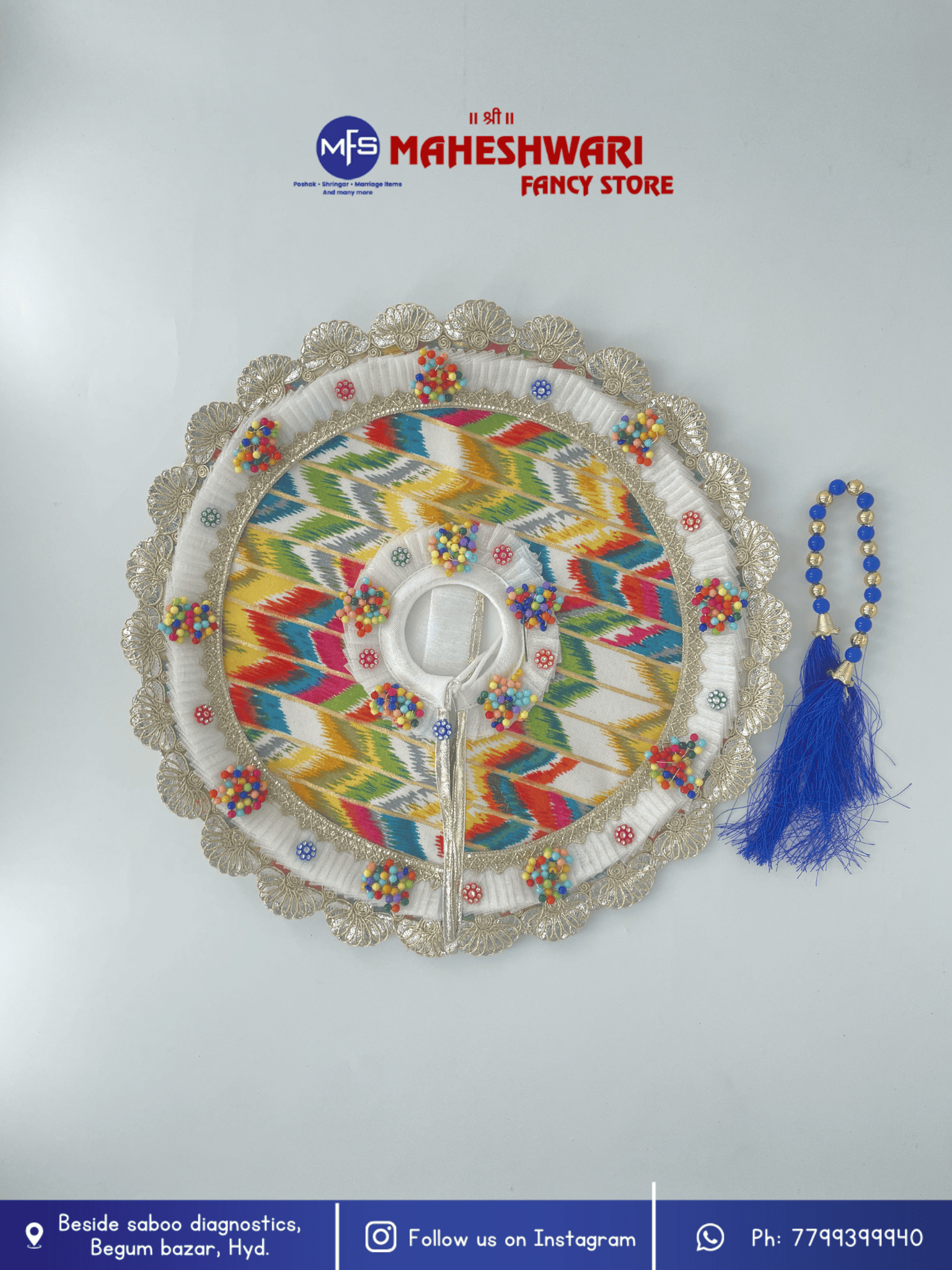 Maheshwari Fancy Store - Colorful White Laddugopal Poshak